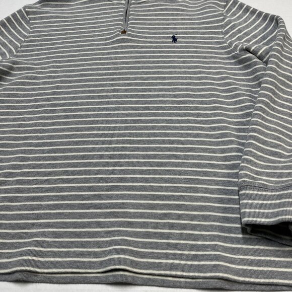 Polo Ralph Lauren Sweater Mens L Gray Striped 1/4 Zip Mock Neck Preppy Old Money - Picture 3 of 8